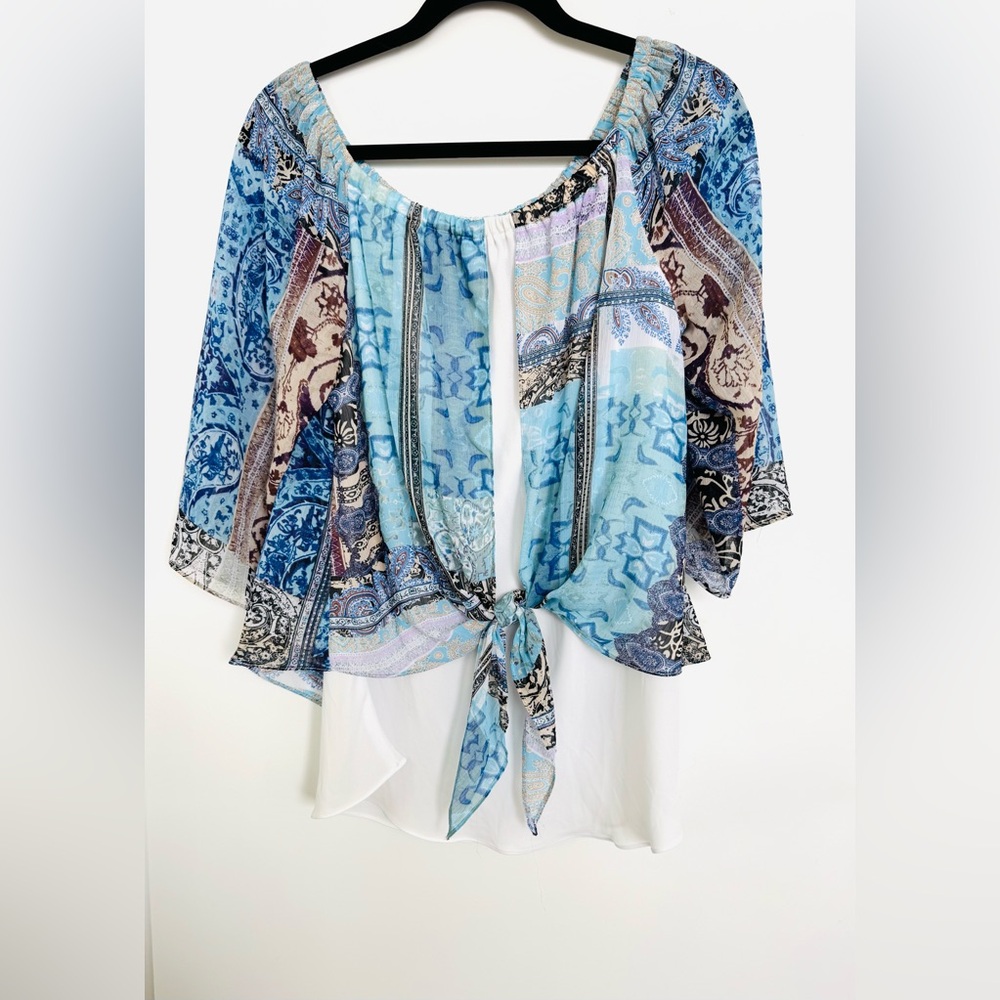 Joseph Ribkoff Sz 8 Double Layer Off Shoulder Blouse made in Canada EUC